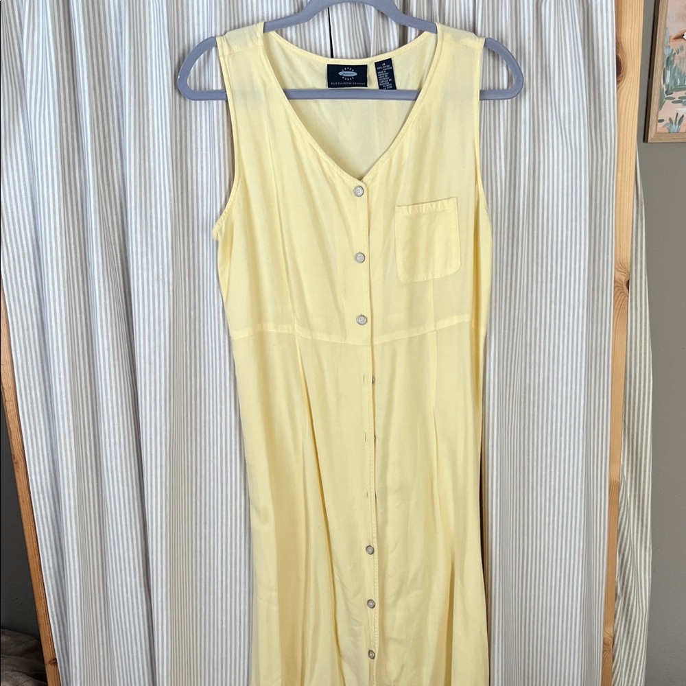 Vintage Sz 14 Butter Yellow Sleeveless Button-Down Maxi Dress
